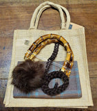 Kit Pon Pon per Borse Hand Made con Cartamodello, Manici Bamboo, Tessuto, Borsa Juta, Passamaneria