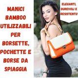 Coppia Manici in Bamboo con Anelli Argento da 16x15cm per Borse e Pochette
